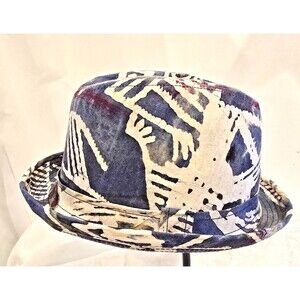 New York Hat Co Hat Fedora Fitted Mens Large Blue White Abstract Batik Print USA